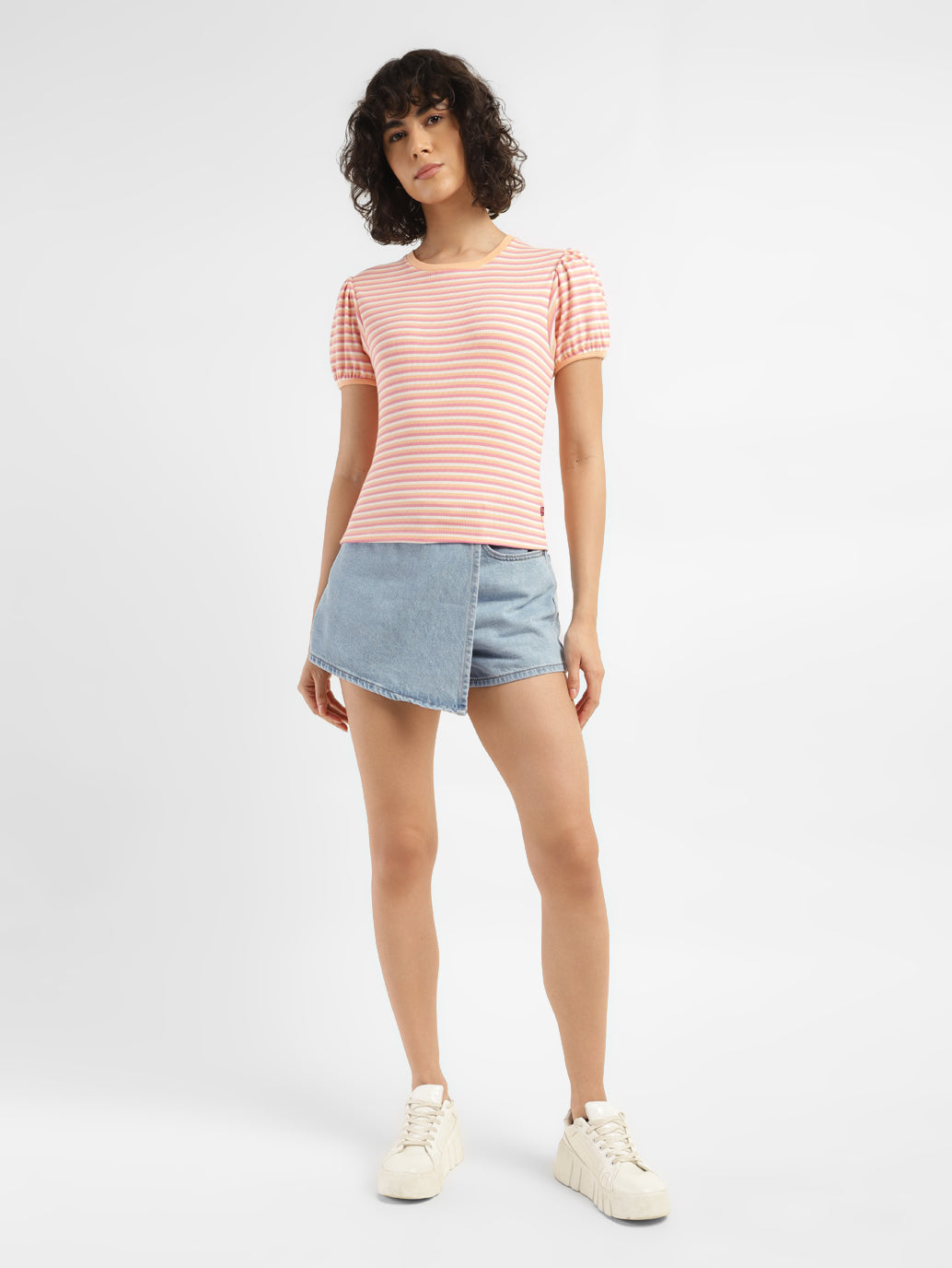 Women's High Rise Blue Regular Fit Skort - ModelFront View