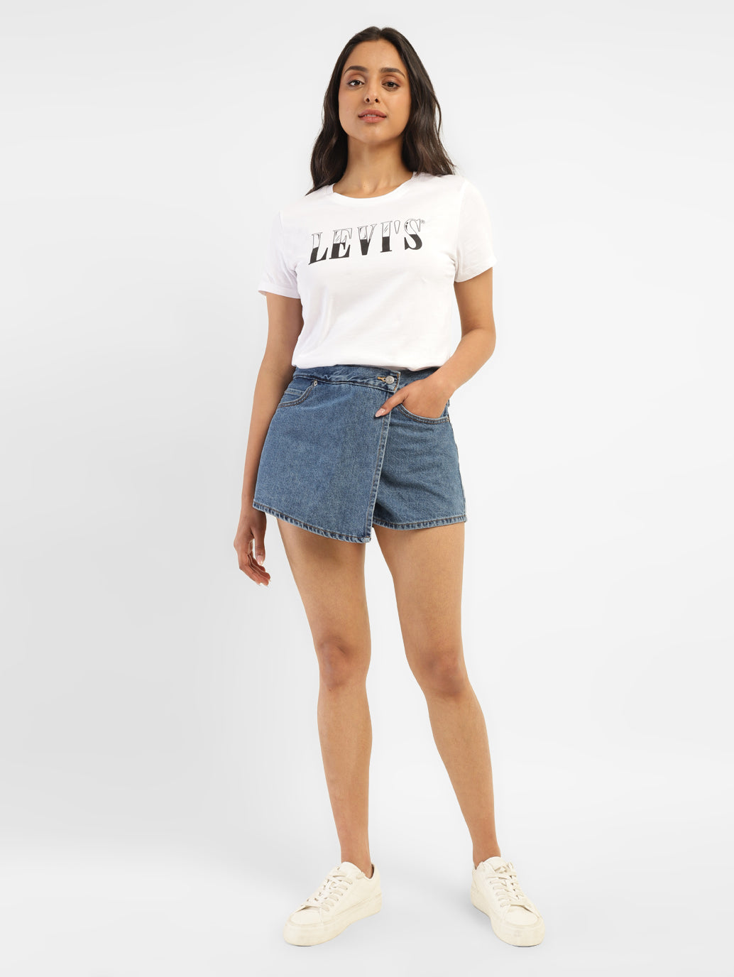 Women's High Rise Navy Regular Fit Skirt - ModelFront View
