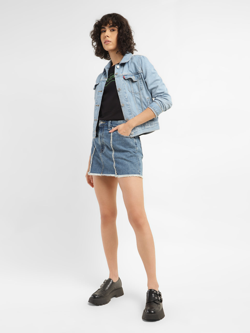 Women's High Rise Blue Regular Fit Skirt - StyleShot View
