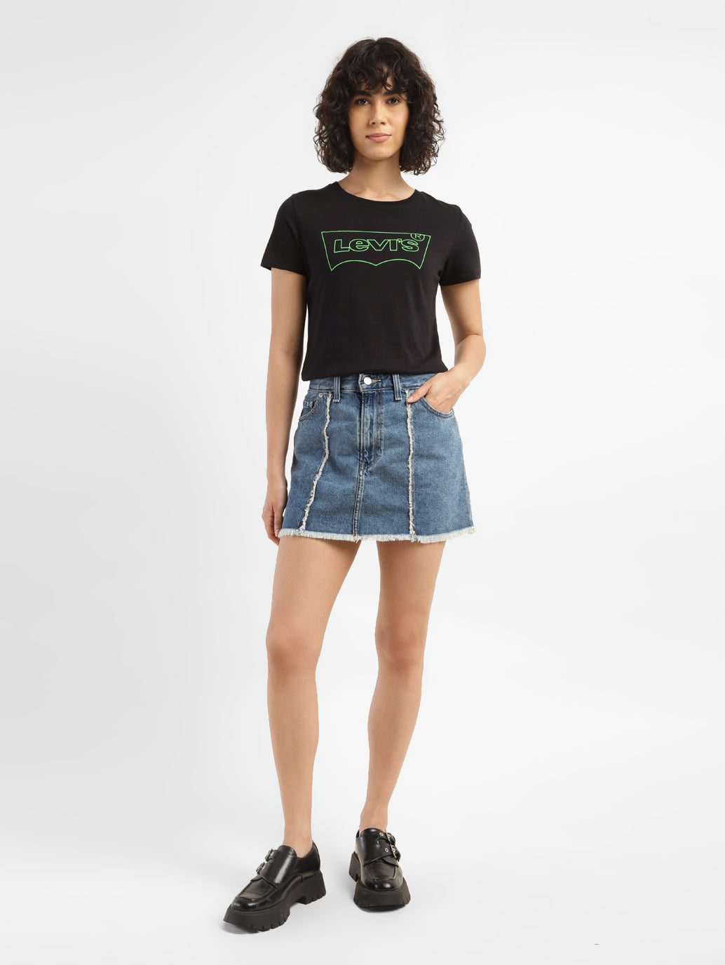 Women's High Rise Blue Regular Fit Skirt - ModelFront View
