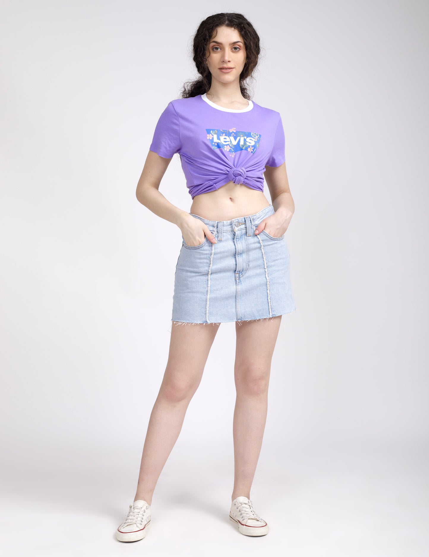 Women's Mid Rise Light Blue Regular Fit Skirt - 7 View
