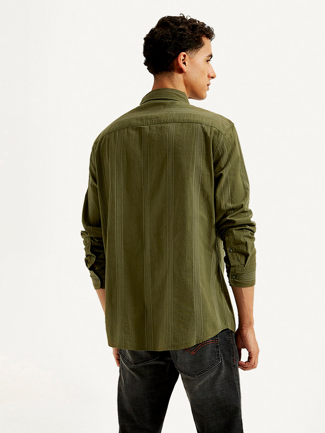 Men's Striped Slim Fit Shirt - Back View