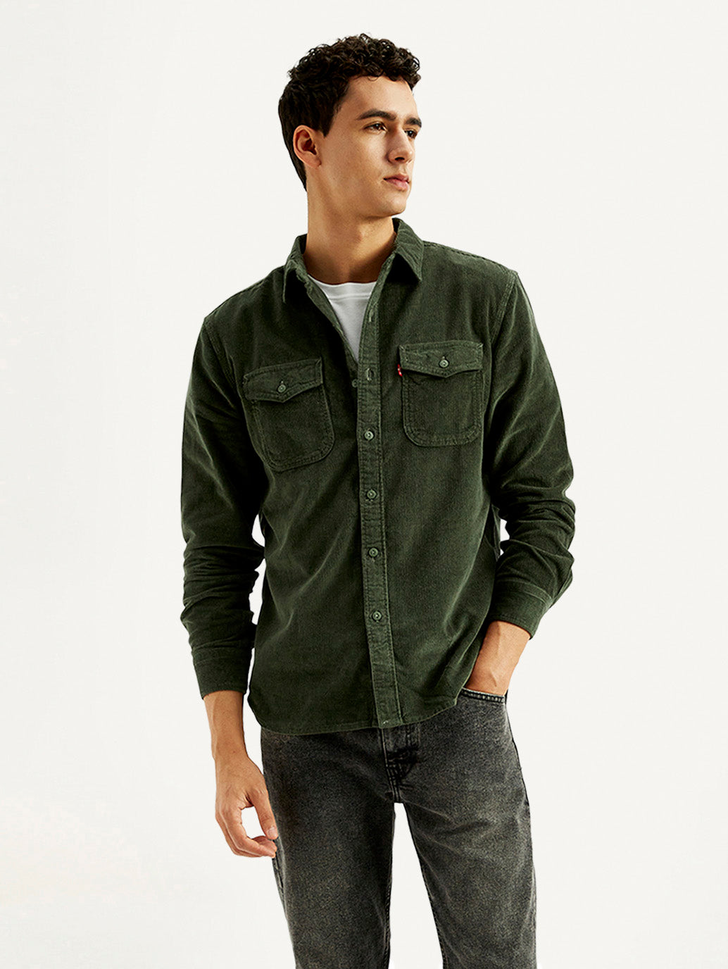 Men's Solid Slim Fit Corduroy Shirt - Styleshot View