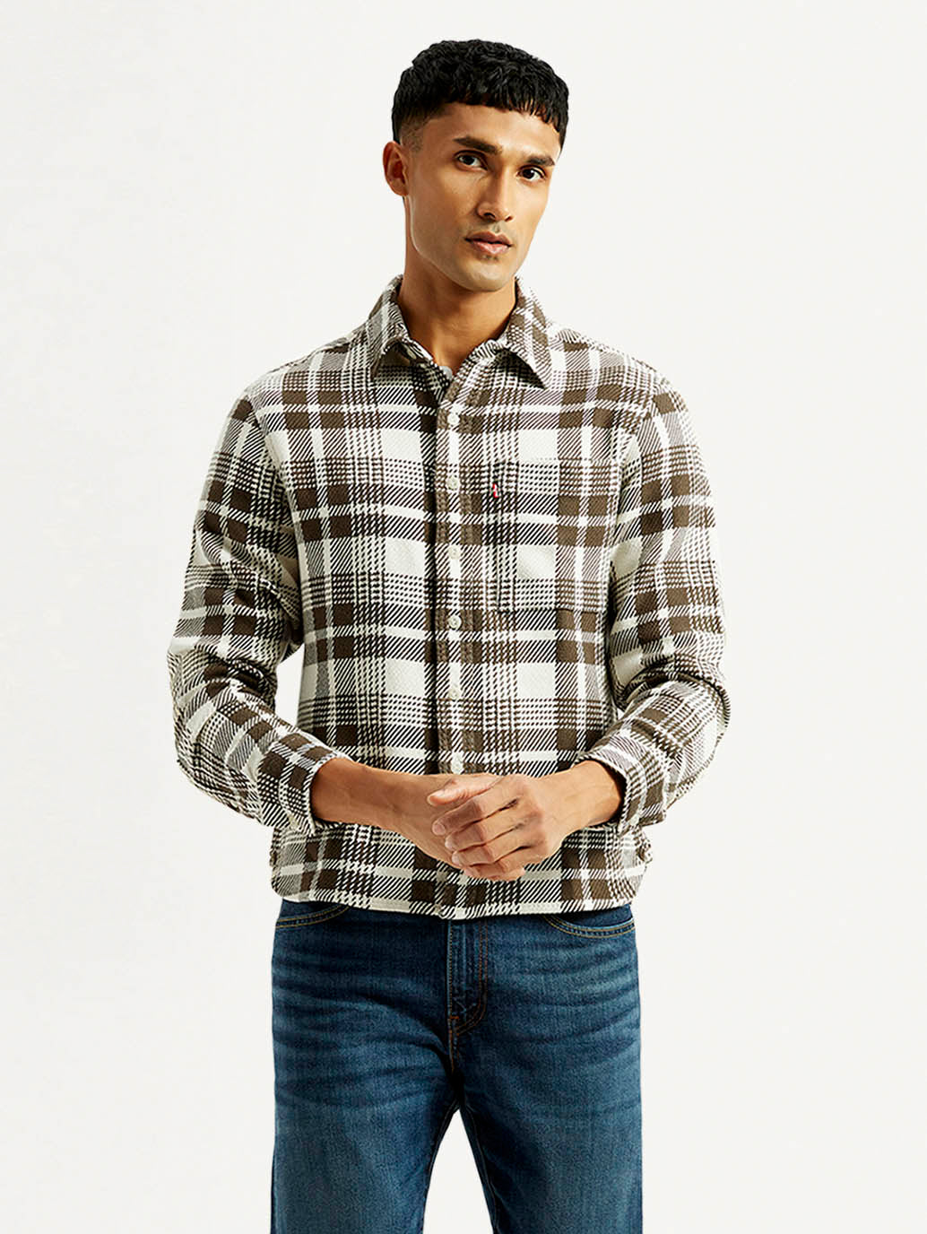 Men's Plaid Relaxed Fit Shirt - Front View