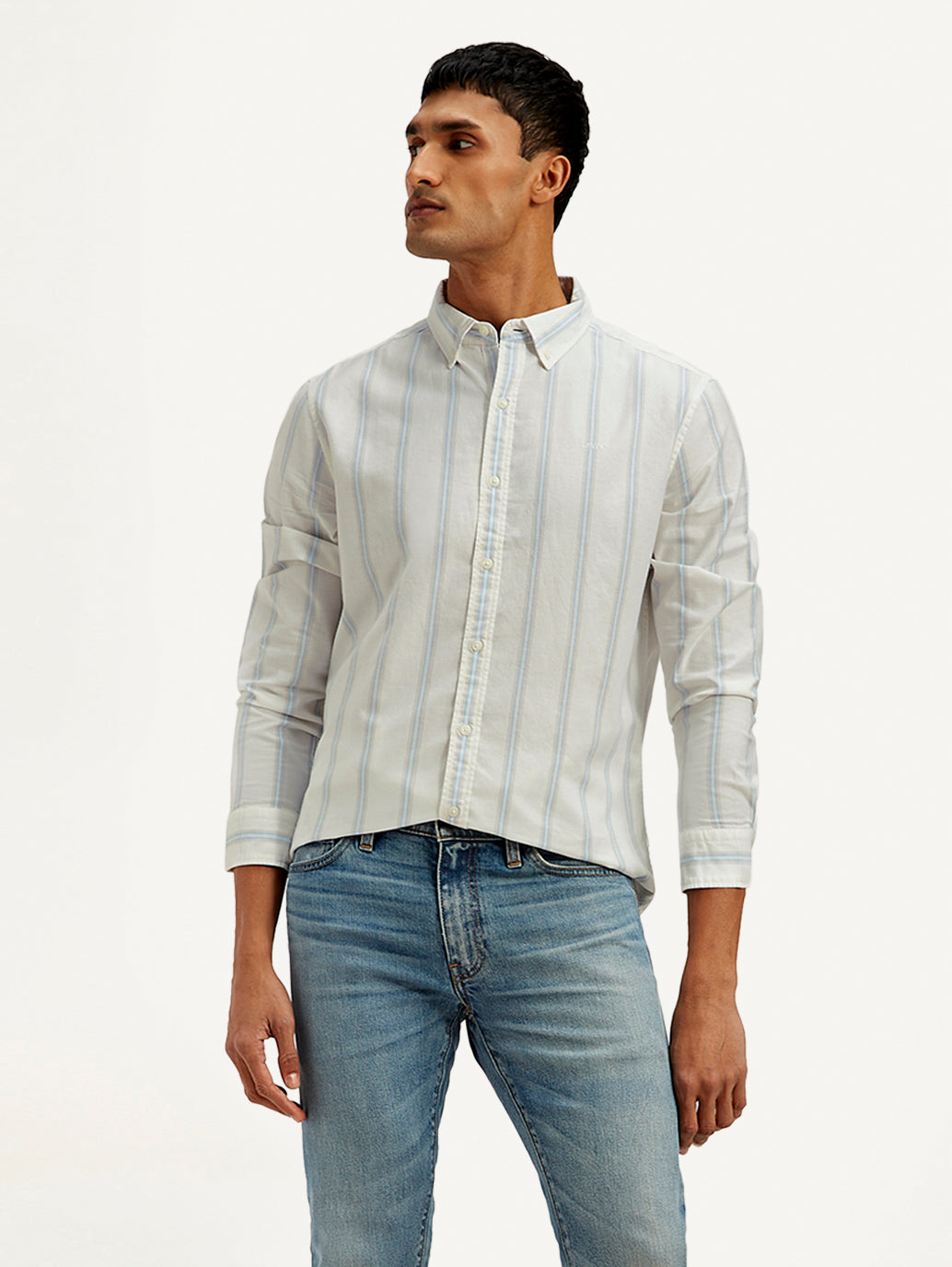 Men's Striped Slim Fit Oxford Shirt - Styleshot View