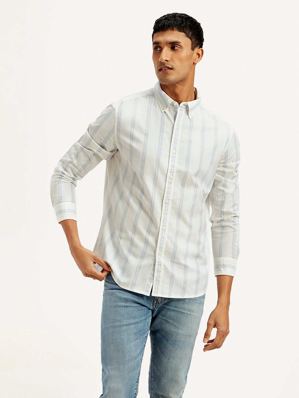 Men's Striped Slim Fit Oxford Shirt - Front View