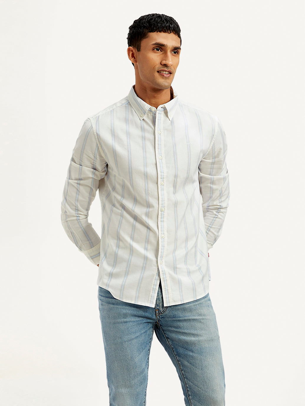 Men's Striped Slim Fit Oxford Shirt - Side View