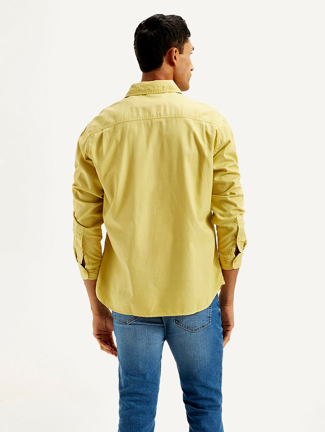 Men's Solid Overdyed Relaxed Fit Shirt - Back View