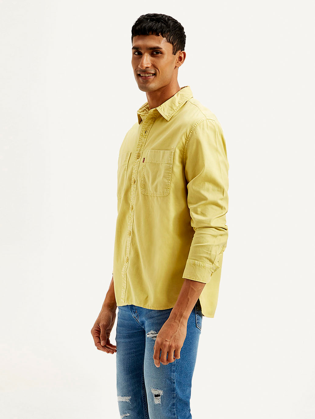 Men's Solid Overdyed Relaxed Fit Shirt - Side View
