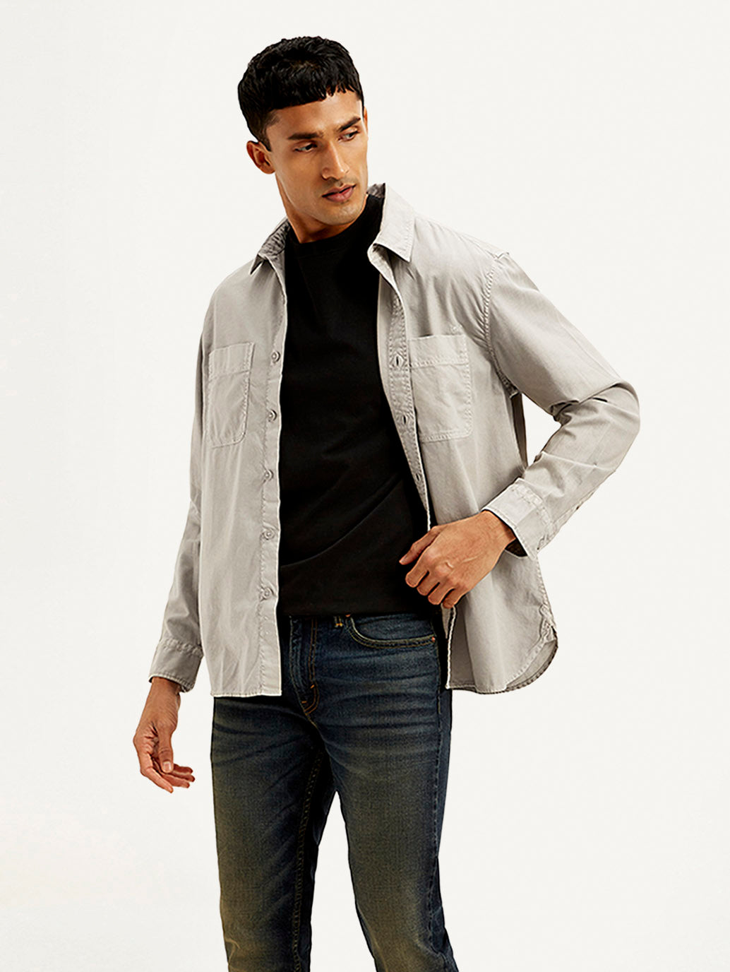 Men's Solid Overdyed Relaxed Fit Shirt - Styleshot View