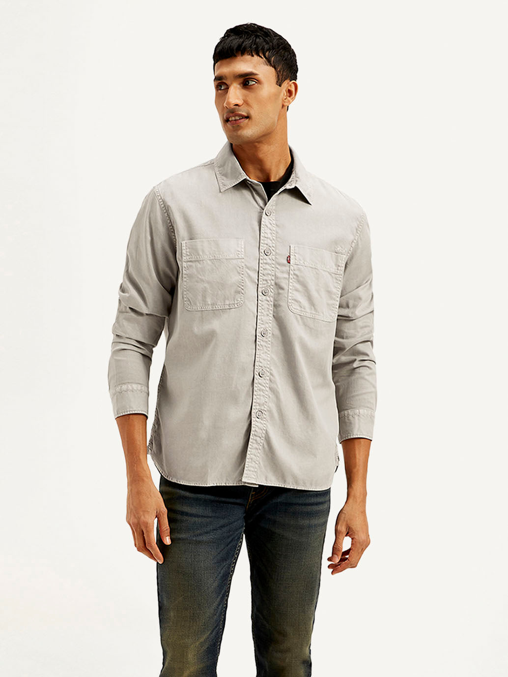 Men's Solid Overdyed Relaxed Fit Shirt - Front View