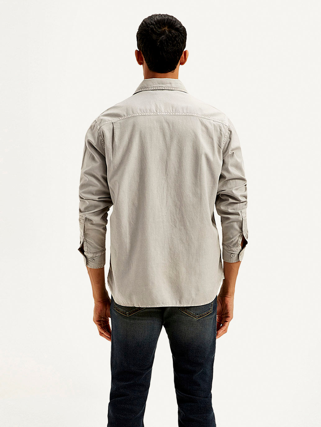 Men's Solid Overdyed Relaxed Fit Shirt - Back View