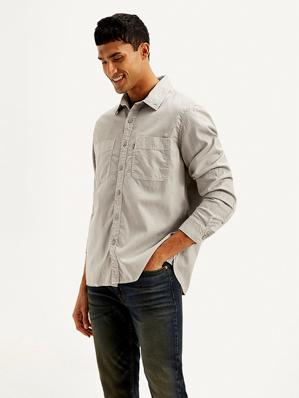 Men's Solid Overdyed Relaxed Fit Shirt - Side View