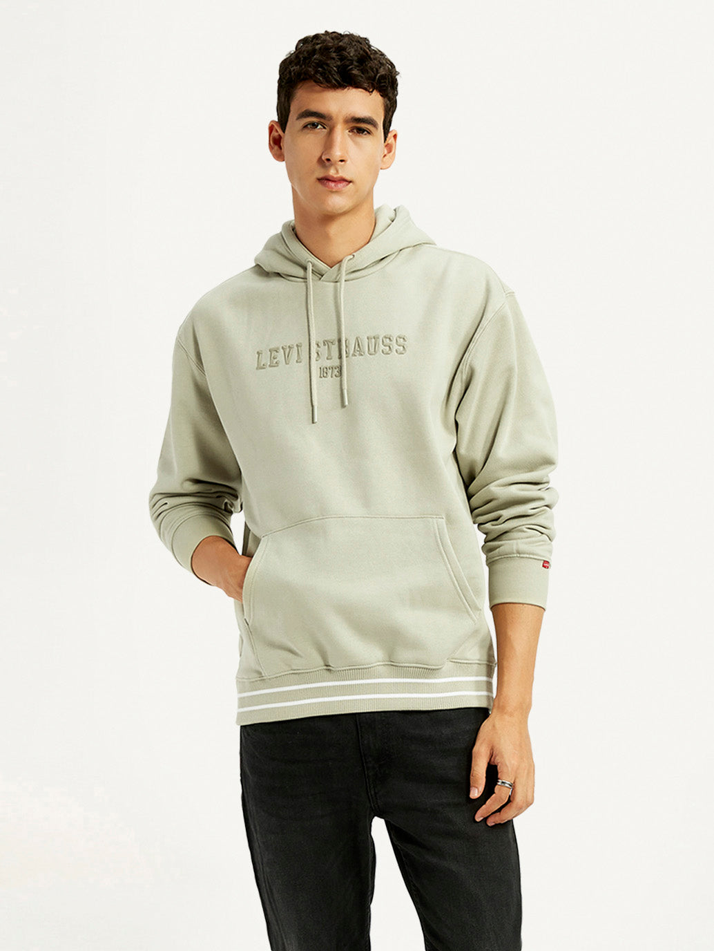 Men's Typography Beige Hooded Sweatshirt - Styleshot View