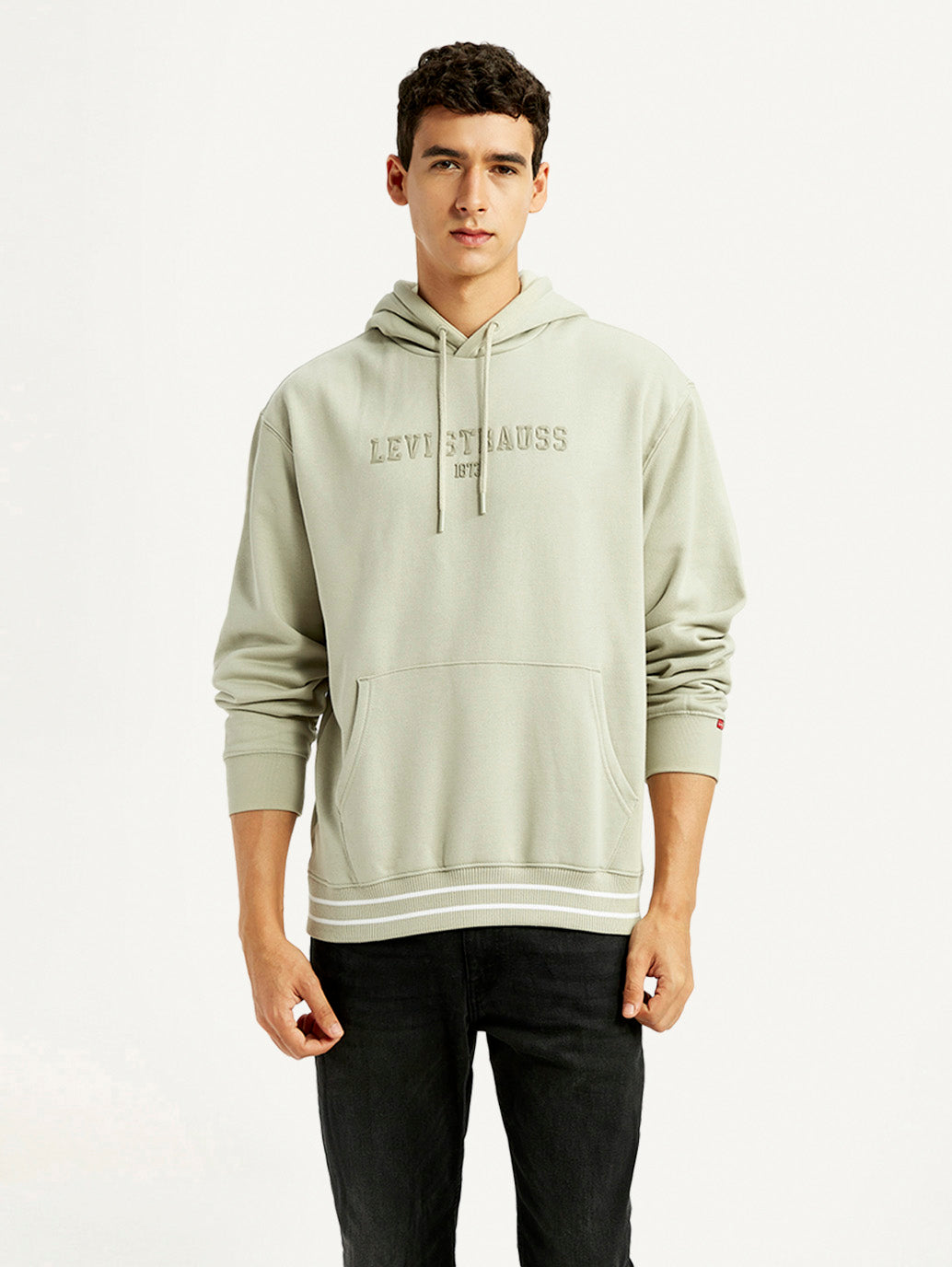 Men's Typography Beige Hooded Sweatshirt - Front View