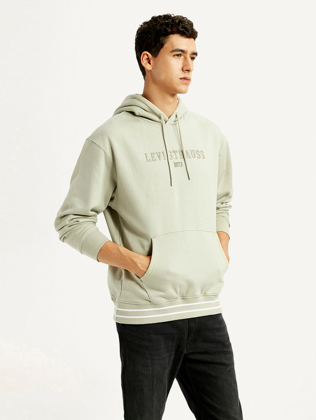 Men's Typography Beige Hooded Sweatshirt - Side View