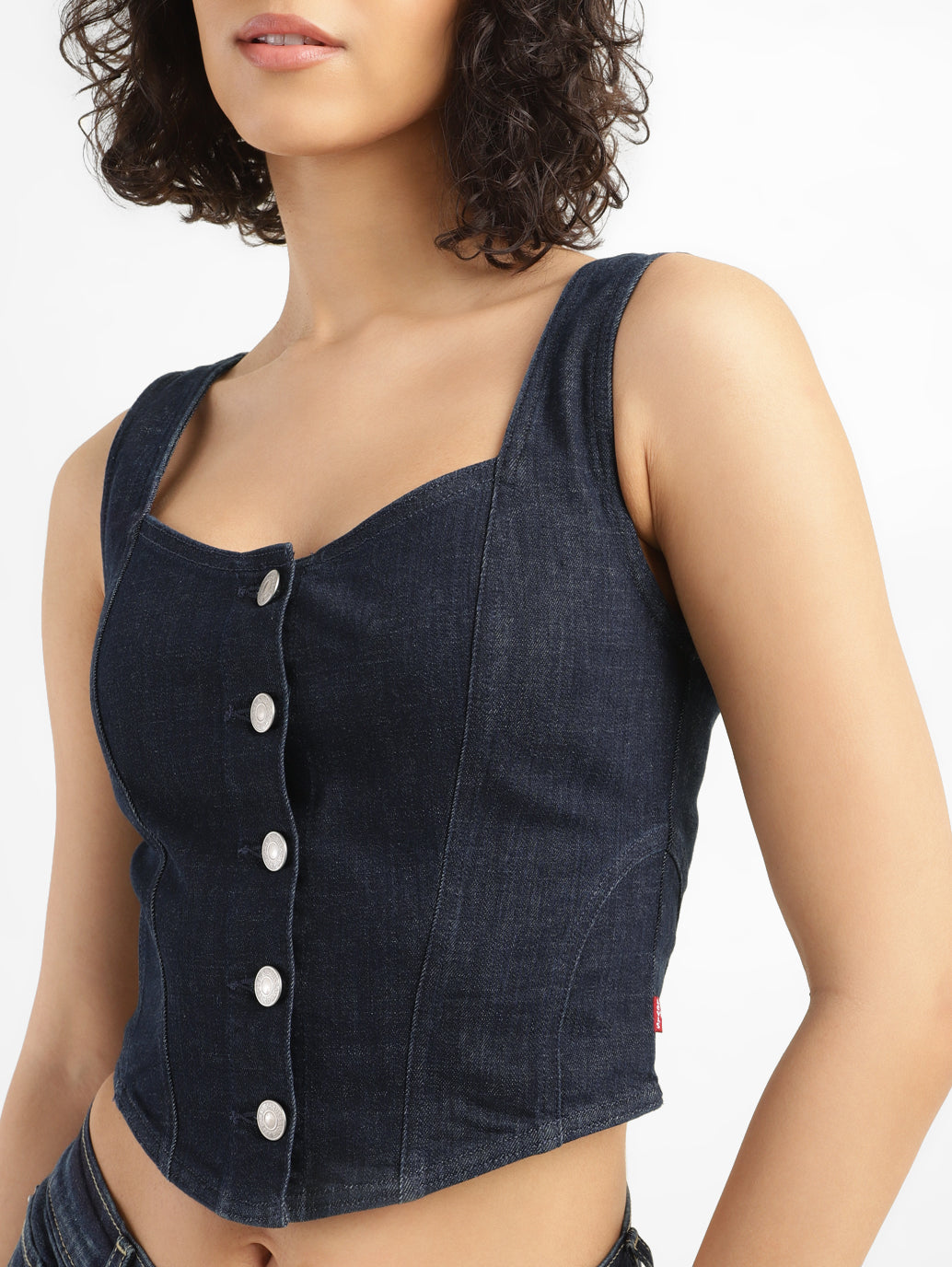 Women's Solid Blue Corset Top - FrontDetails View