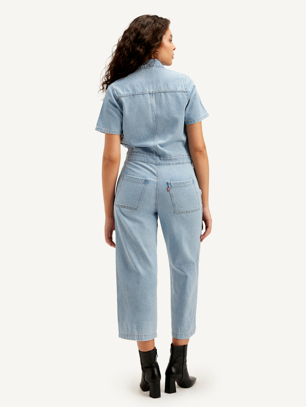 Women's Light Blue Solid Jumpsuit - Back View