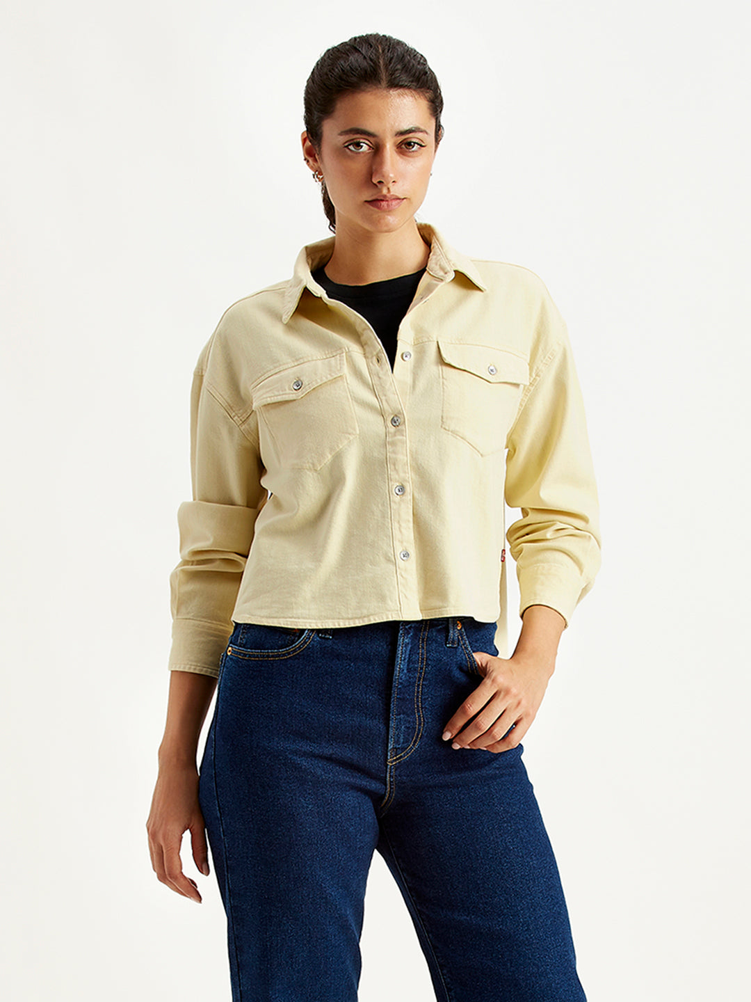 Women's Solid Regular Fit Denim Shirt - Styleshot View