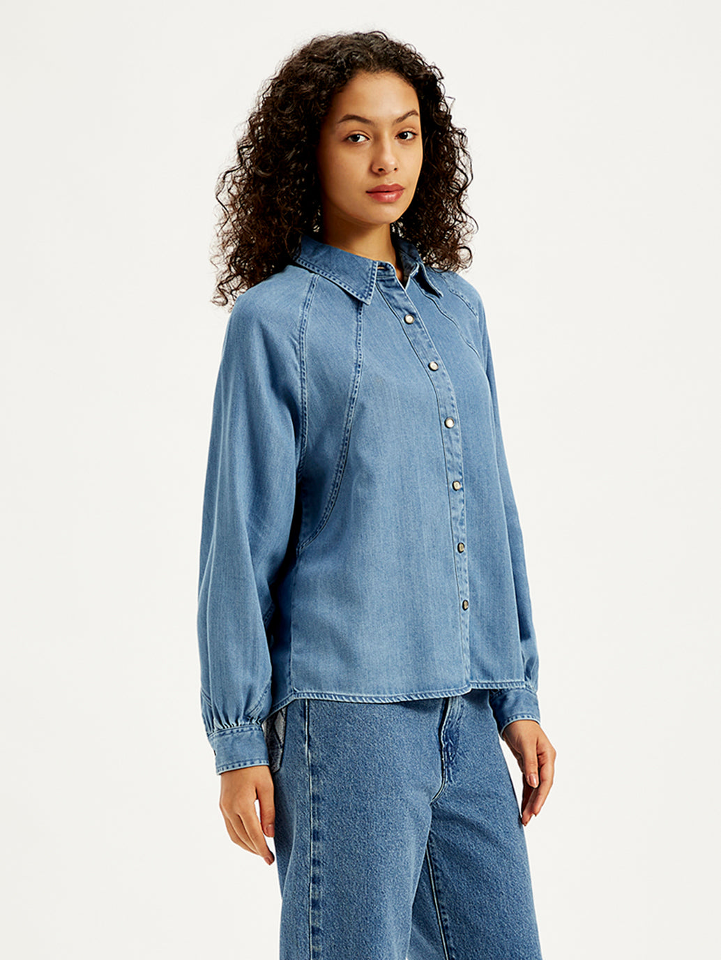 Women's Solid Regular Fit Denim Shirt - Side View