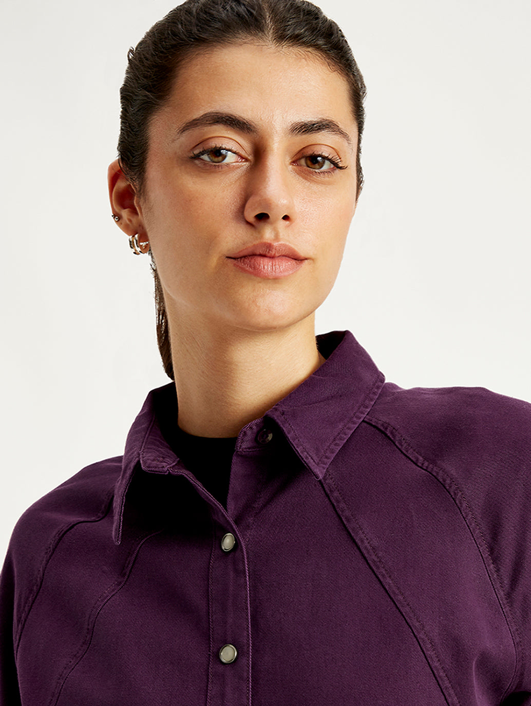 Women's Solid Relaxed Fit Denim Shirt - Detail View