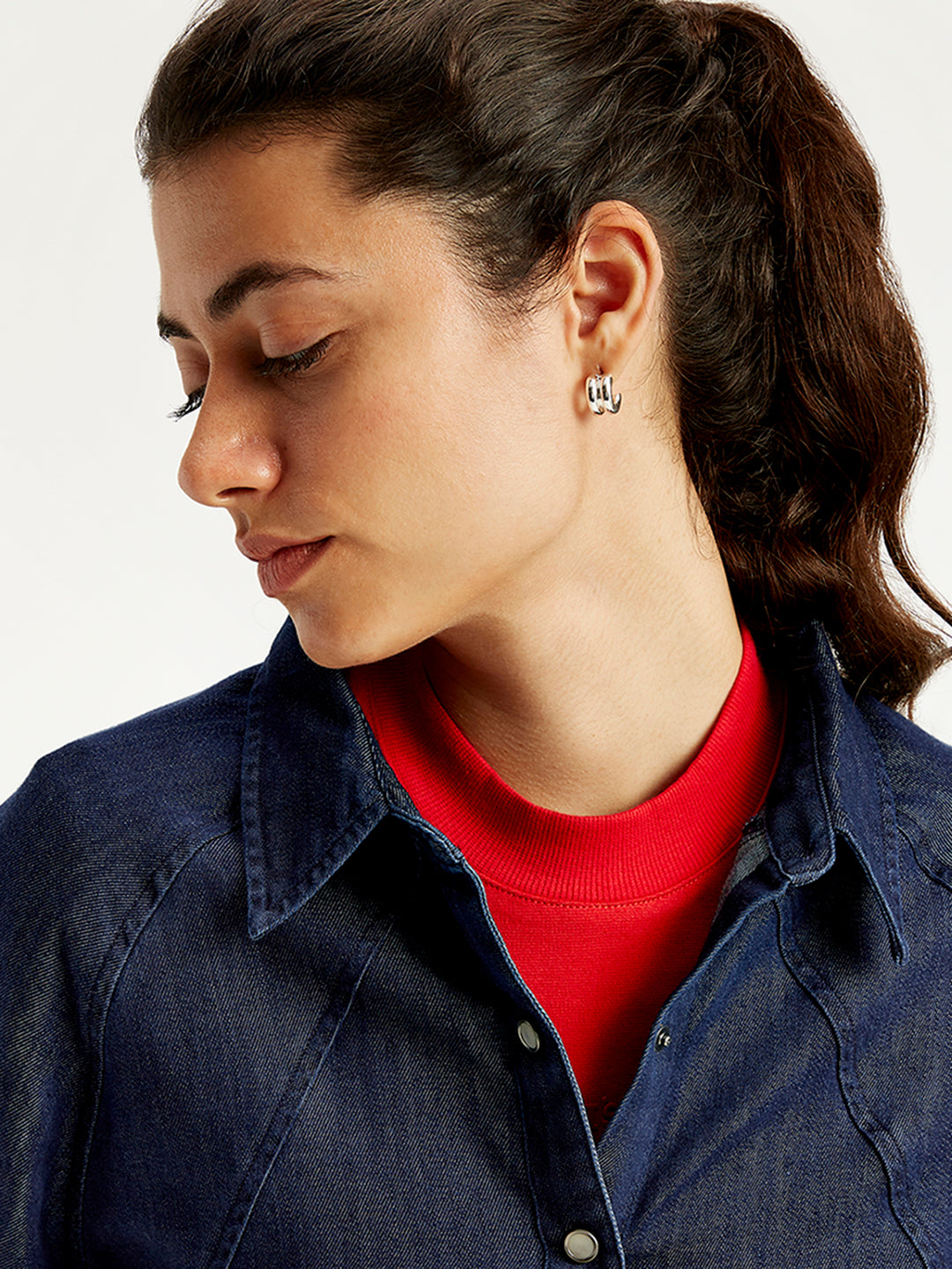 Women's Solid Regular Fit Denim Shirt - Detail View