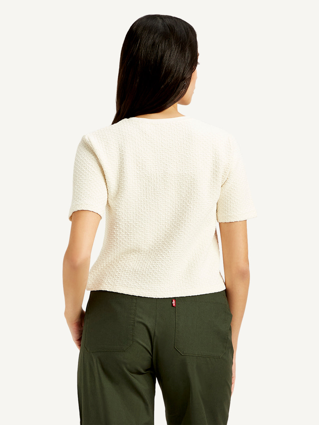 Women's Textured White Crew Neck Top - Back View