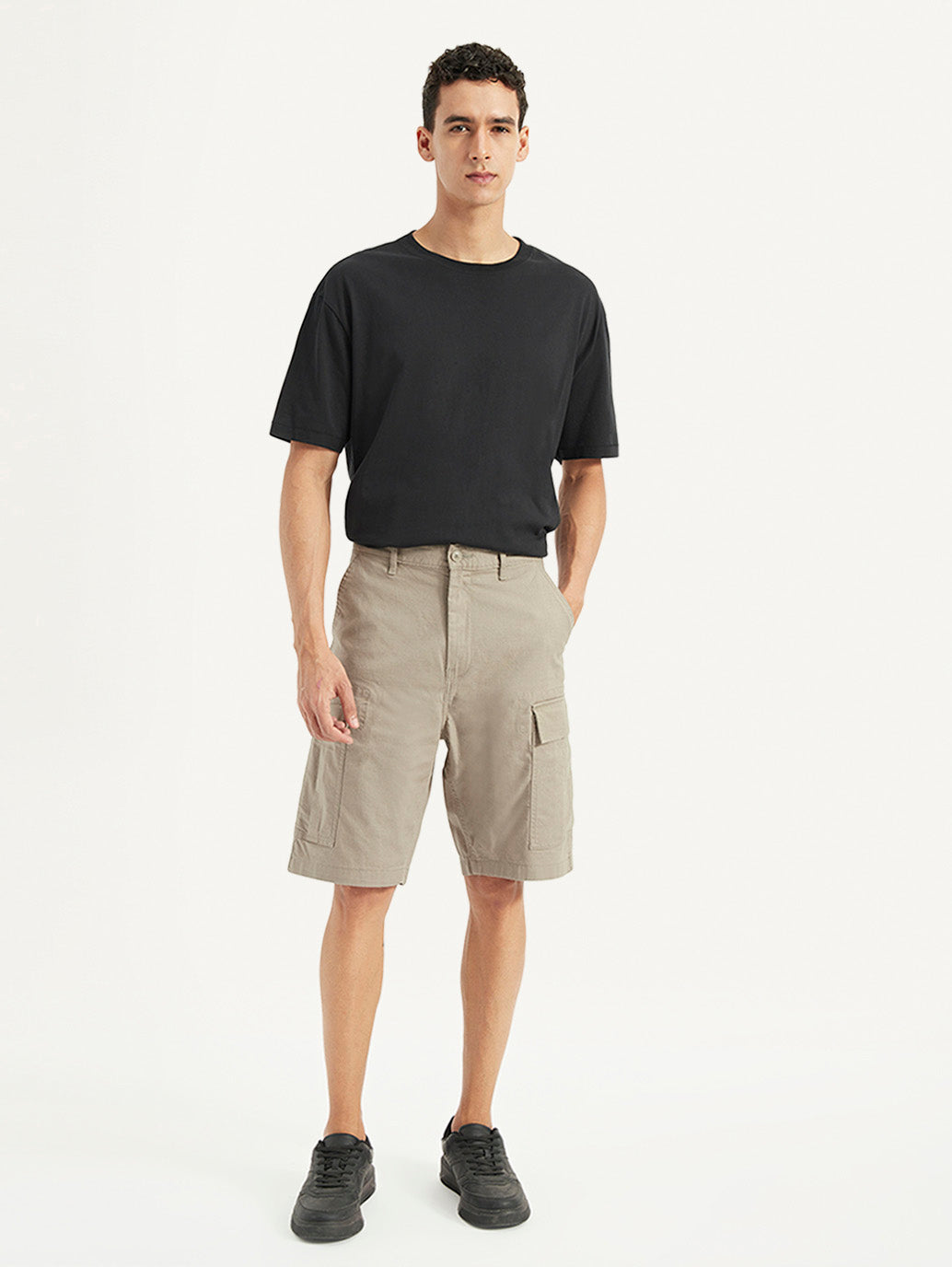 Men's Beige Cargo Fit Shorts - Front View