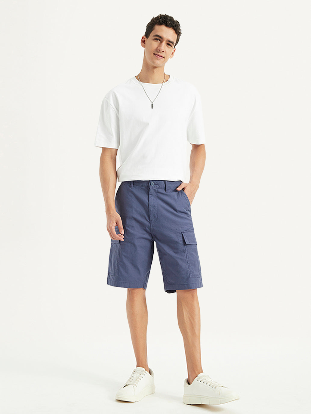 Men's Blue Cargo Fit Shorts - Styleshot View