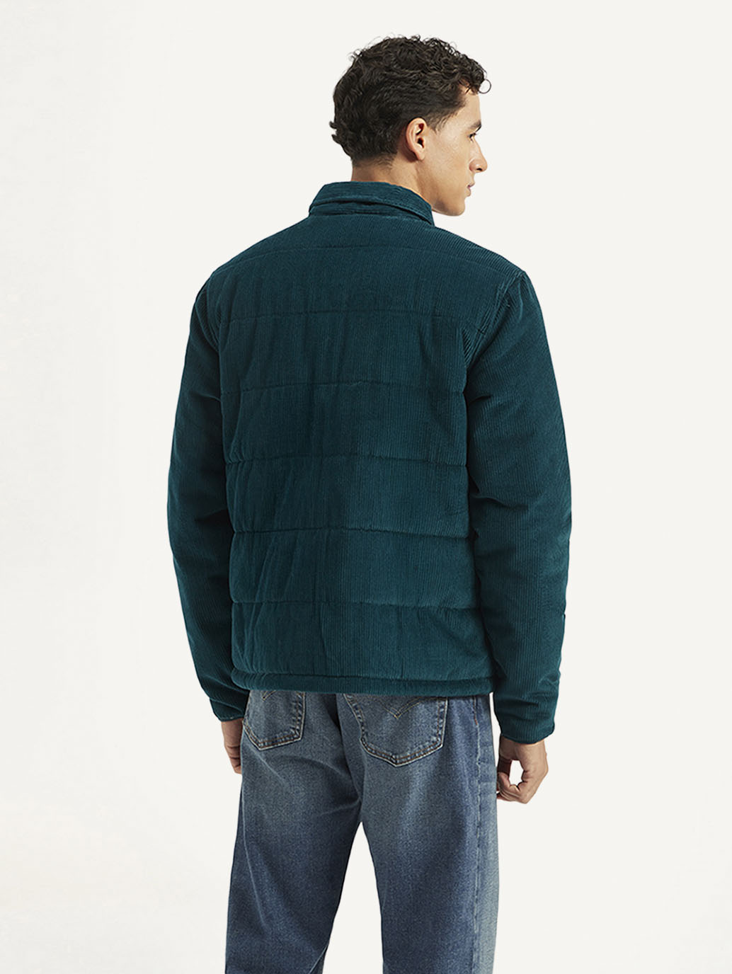 Men's Colorblock Green Spread Collar Jacket - Back View