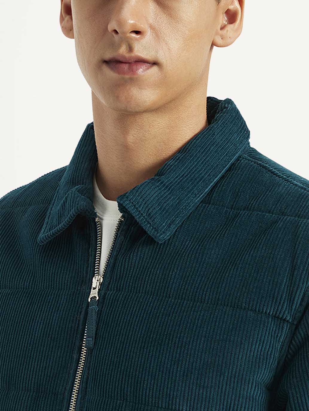 Men's Colorblock Green Spread Collar Jacket - Detail View