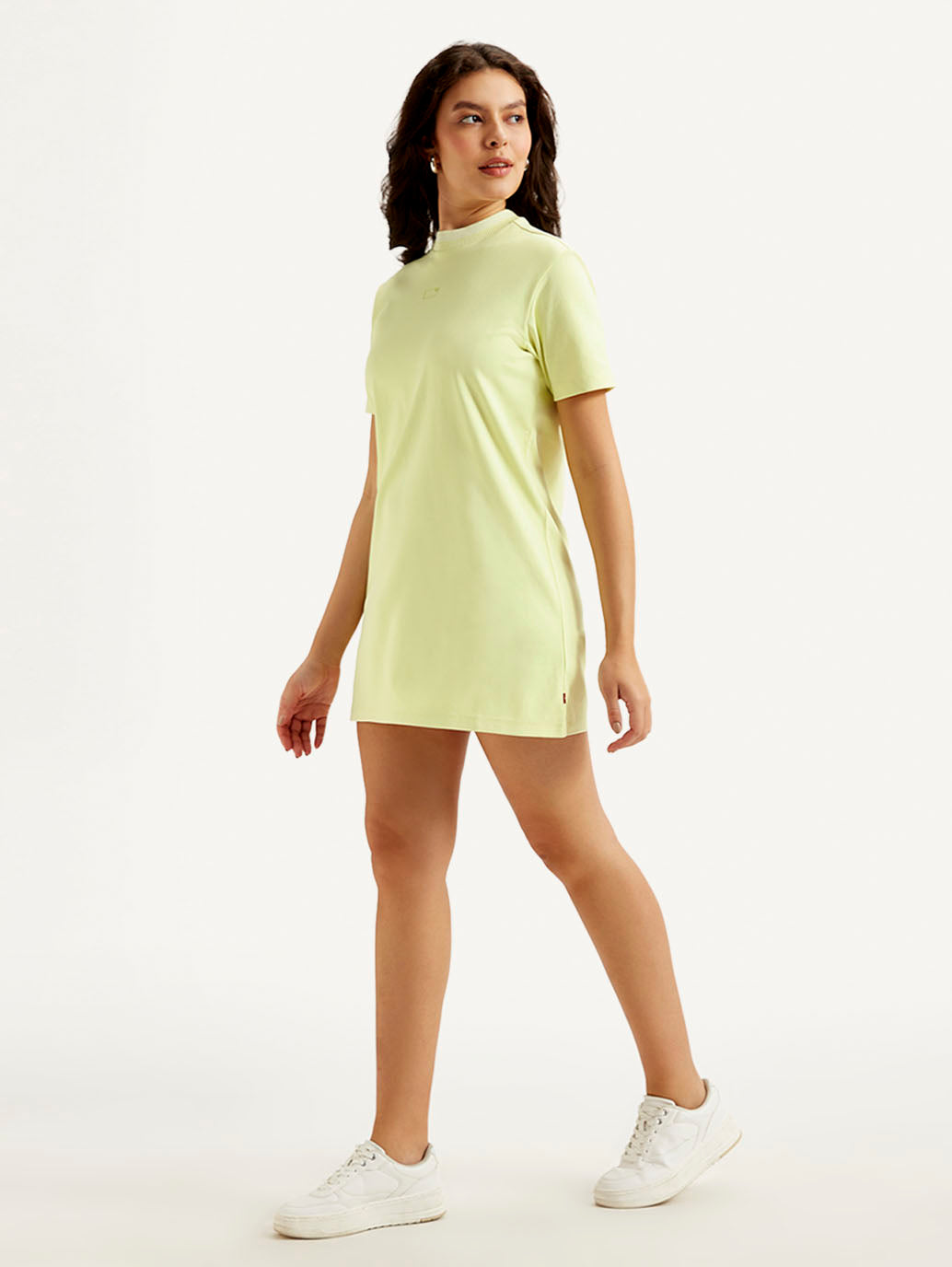 Women's Solid Light Green Crew Neck Dress - Side View