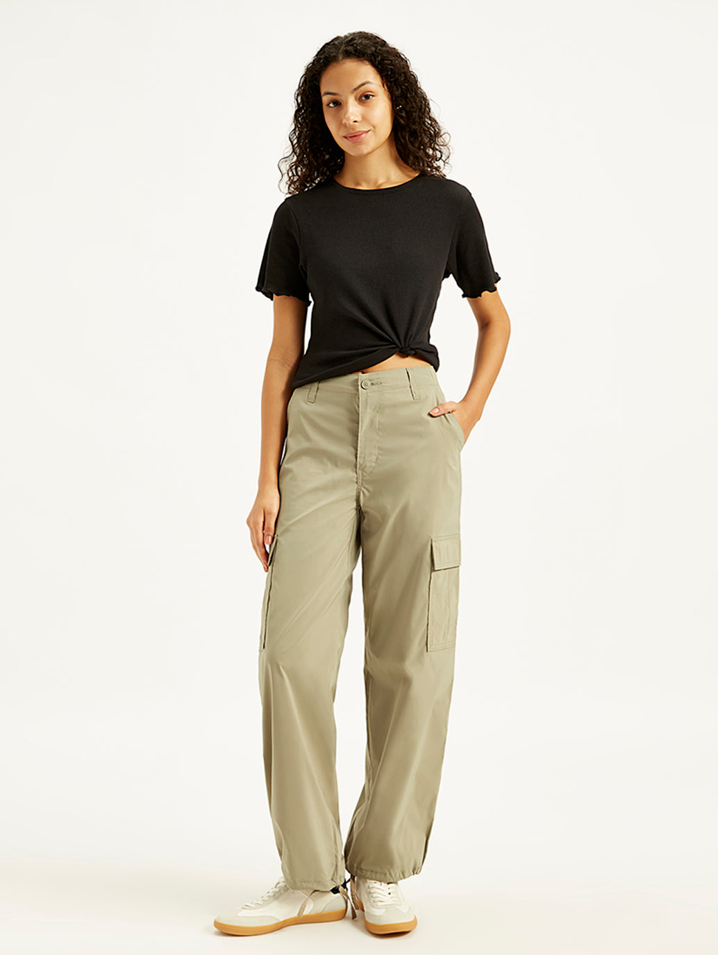 Women's Mid Rise Baggy Fit Cargo Trousers - Styleshot View