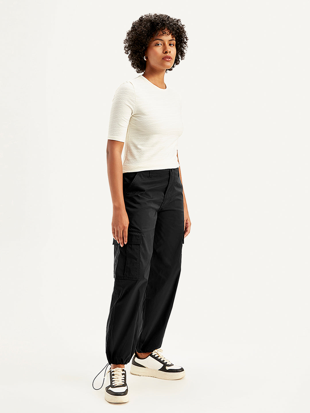 Women's Mid Rise Baggy Fit Cargo Trousers - Side View