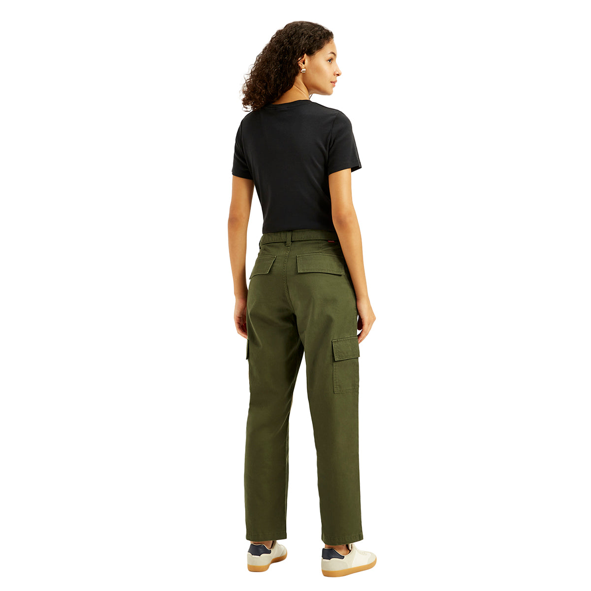 Women's Mid Rise Olive Regular Fit Cargo Trousers - Back View