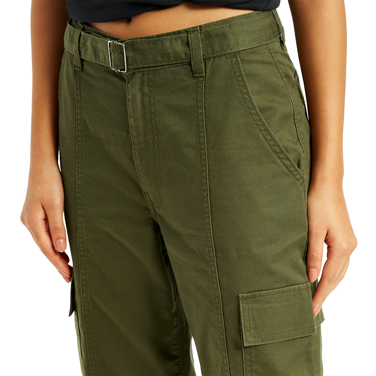 Women's Mid Rise Olive Regular Fit Cargo Trousers - Detail View