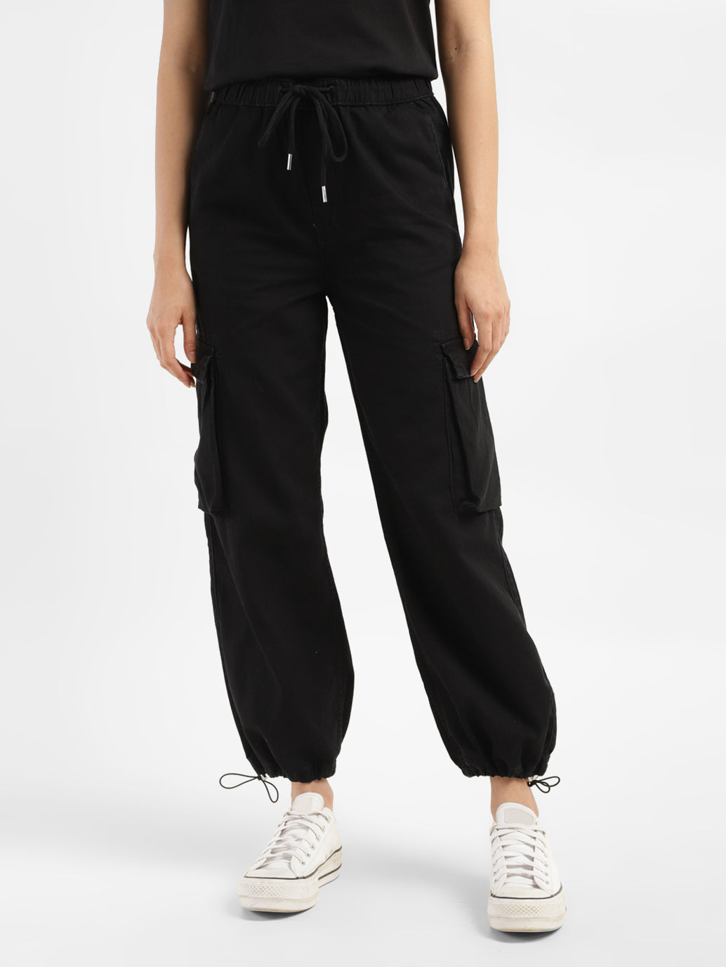 Women's Black Relaxed Fit High Rise Cargo Jogger - 3b9ce563-e444-4c56-b345-d4e6d3e2db3c View