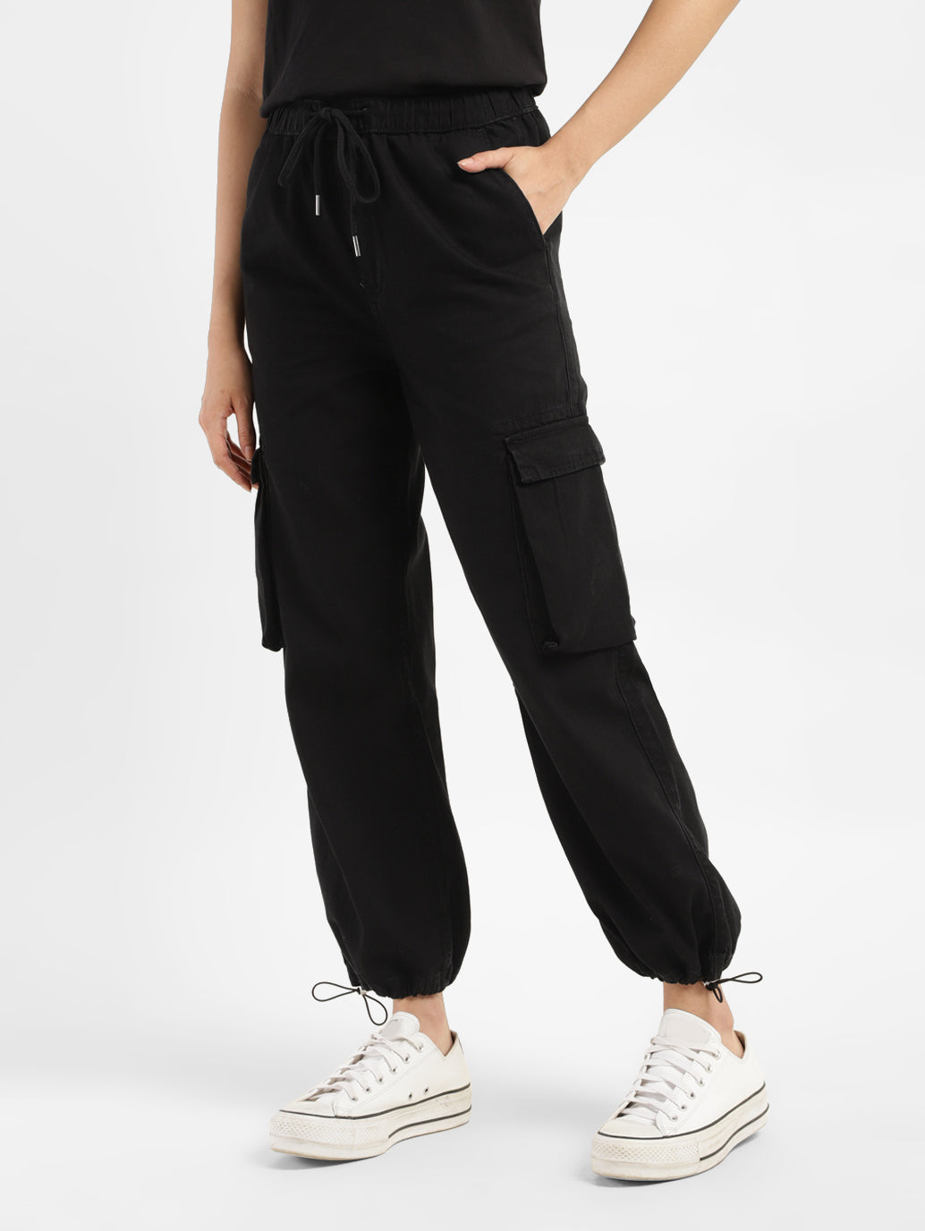 Women's Black Relaxed Fit High Rise Cargo Jogger - ce801506-8c0a-45d8-9e21-e802c75d3545 View
