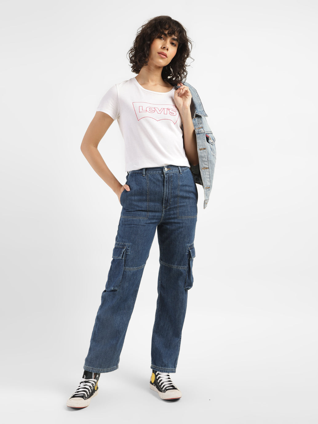 Women's Blue Bootcut Fit Mid Rise Jeans - StyleShot View