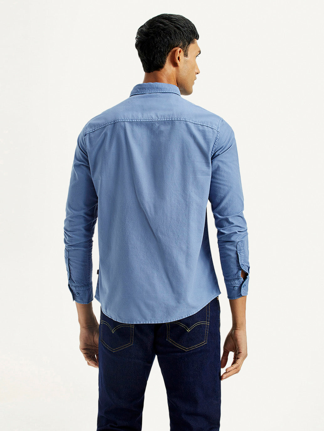 Men's Solid Overdyed Slim Fit Shirt - Back View