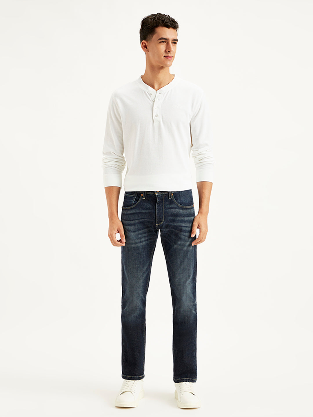 Men's 65504 Navy Blue Skinny Fit Mid Rise Jeans - Front View