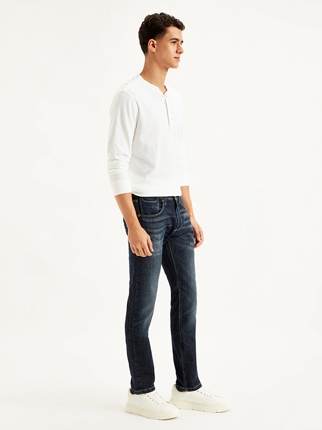 Men's 65504 Navy Blue Skinny Fit Mid Rise Jeans - Side View