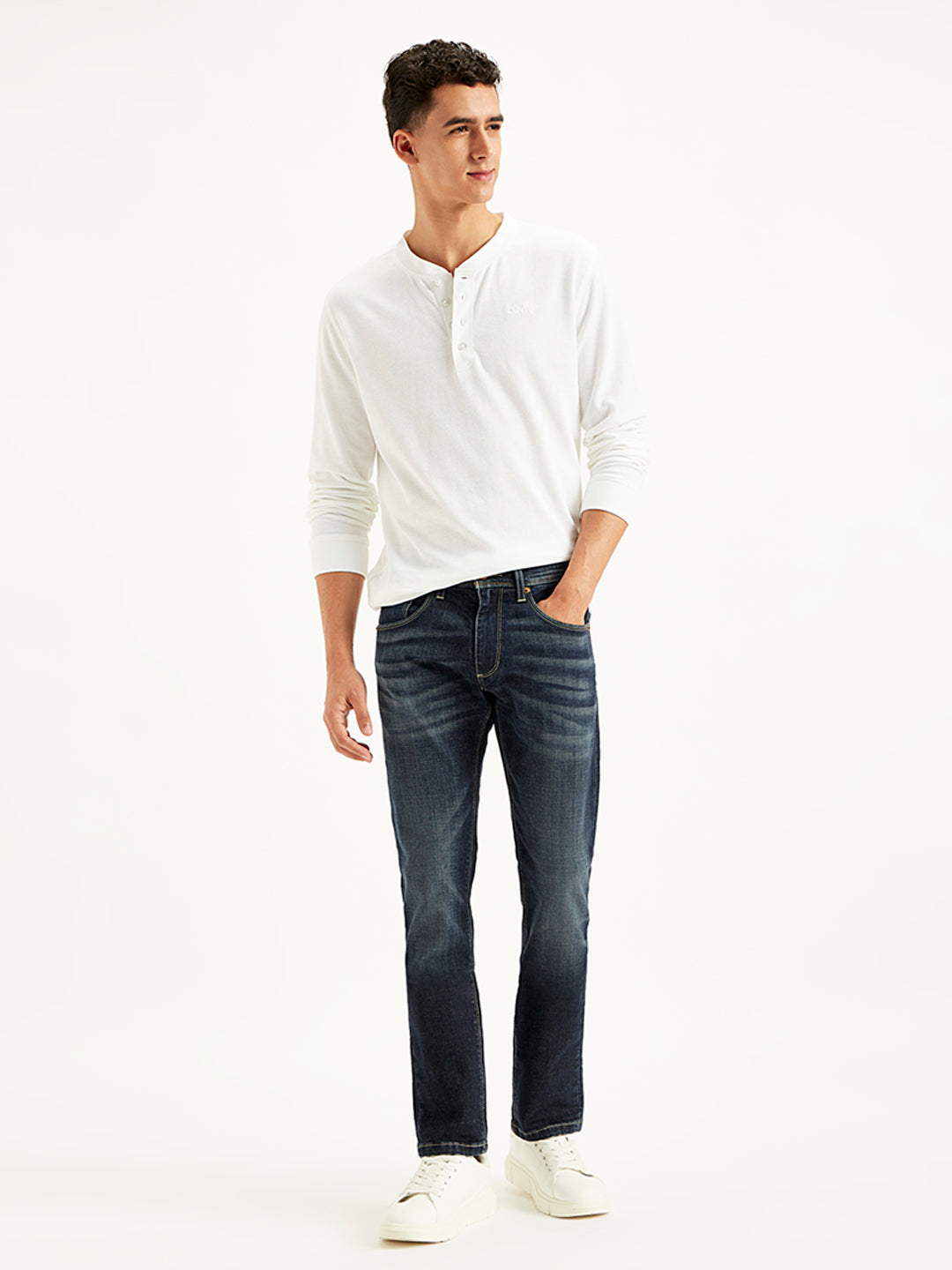 Men's 65504 Navy Blue Skinny Fit Mid Rise Jeans - Styleshot View