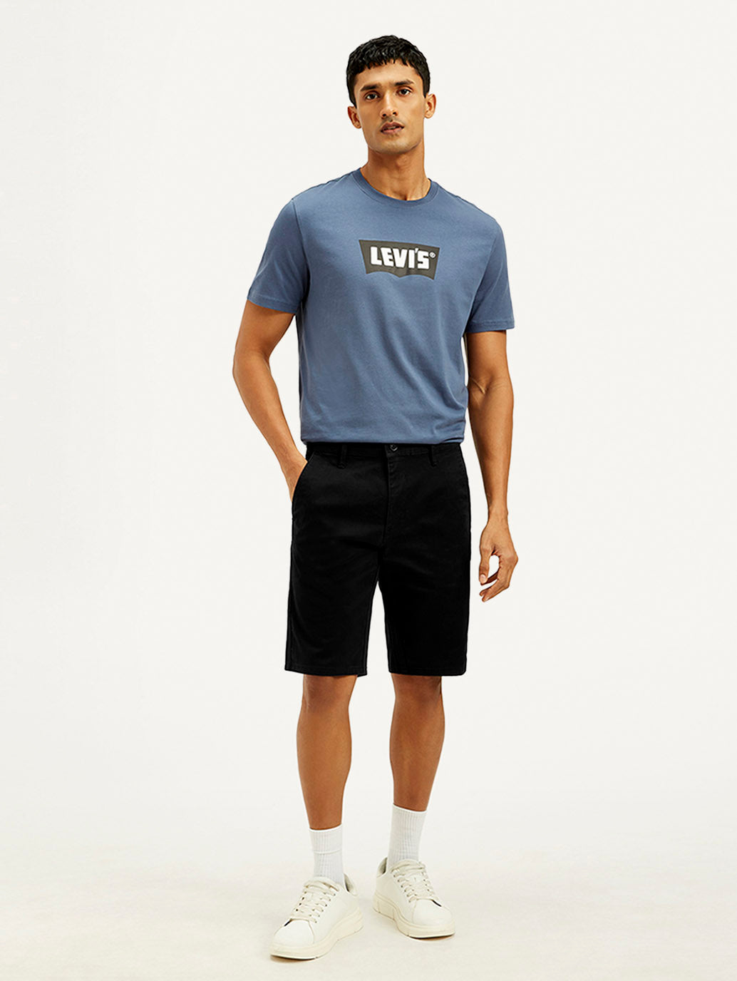 Men's Black Tapered Shorts - Front View