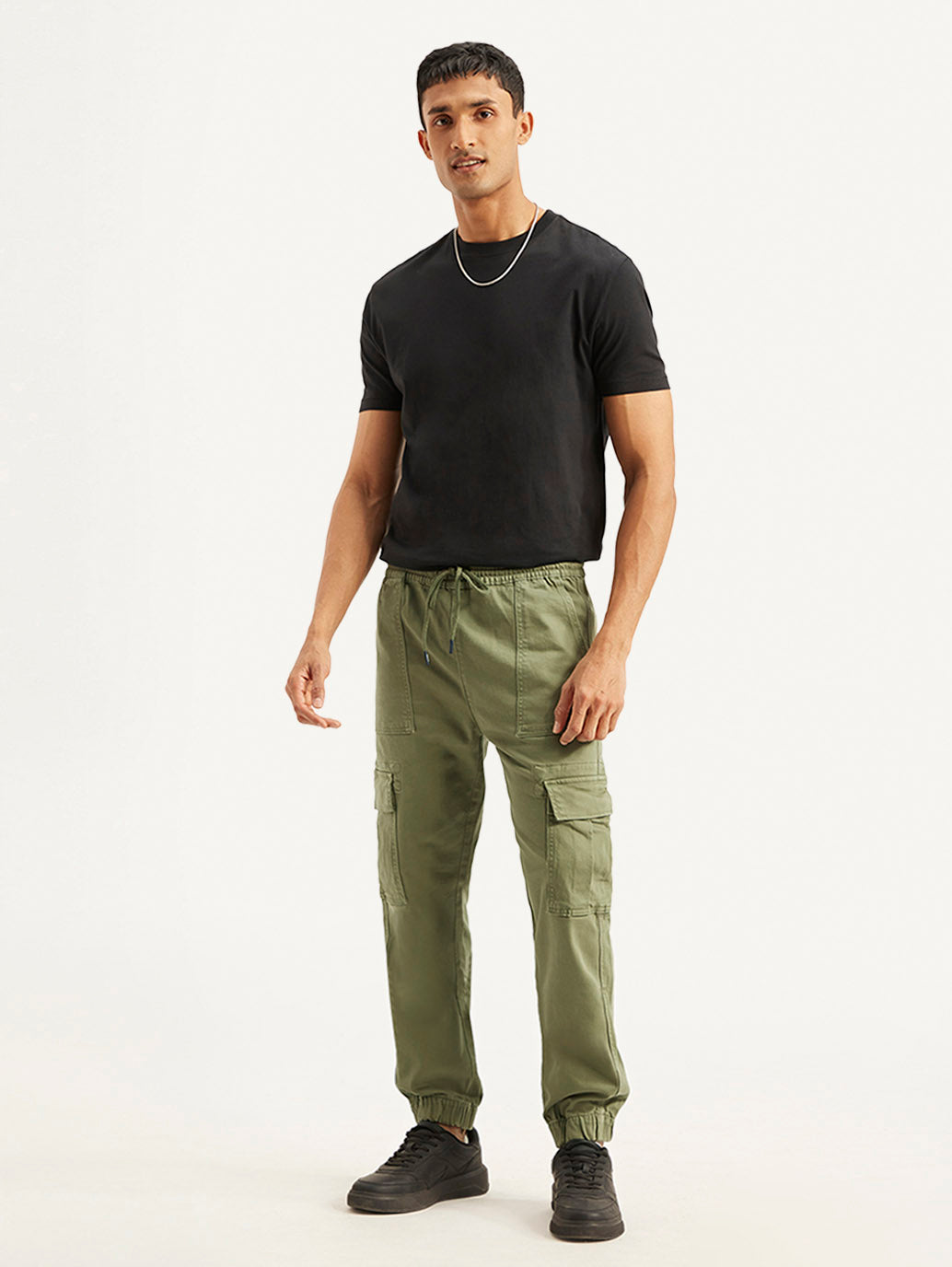 Men's Olive Loose Fit Cargo Trousers - Styleshot View