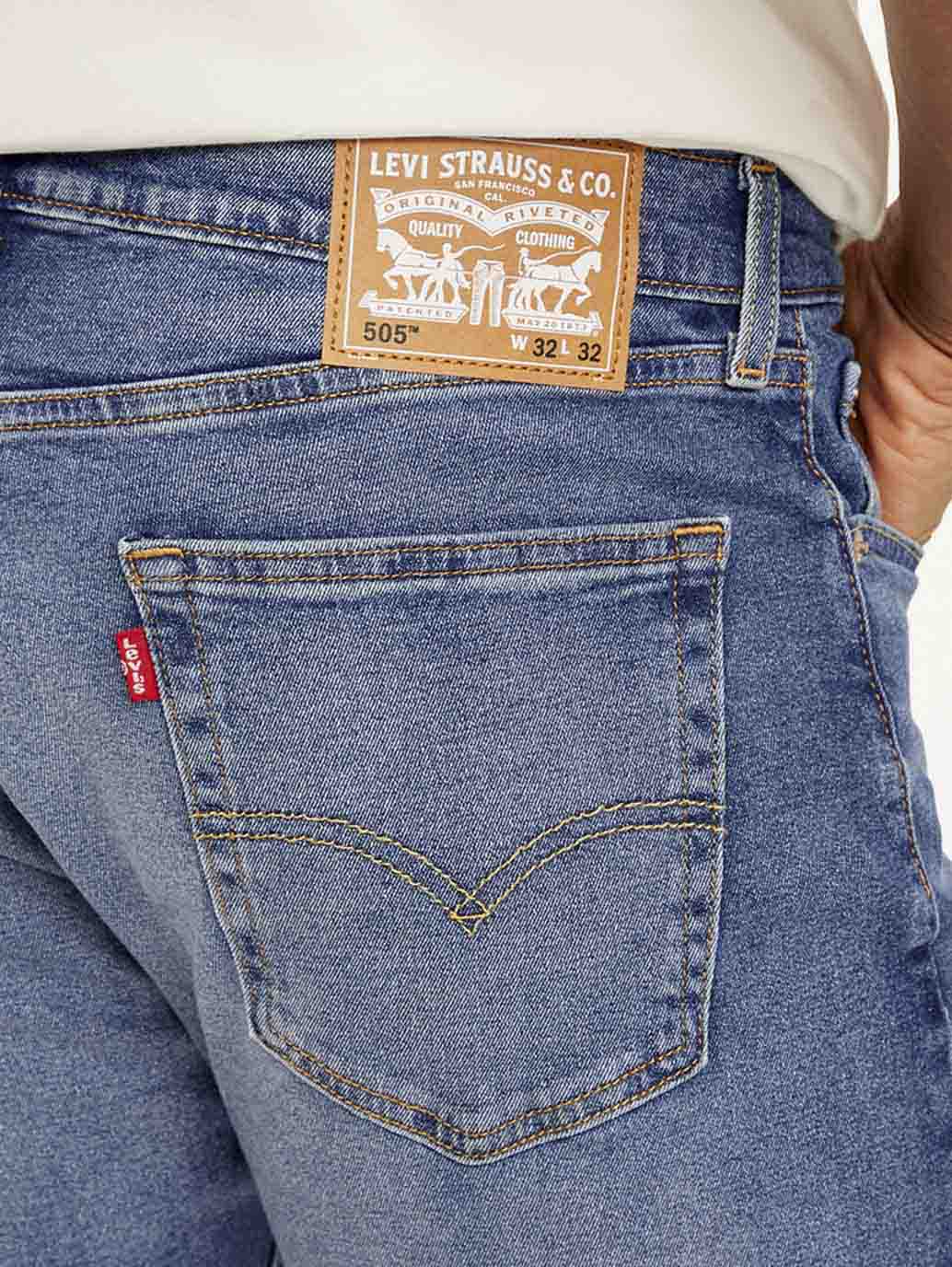 Men's 505 Blue Straight Fit Mid Rise Jeans - Detail View