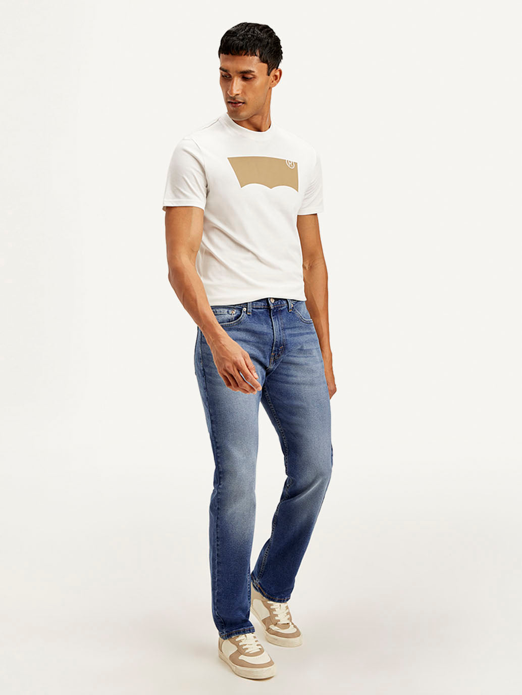 Men's 505 Blue Straight Fit Mid Rise Jeans - Side View