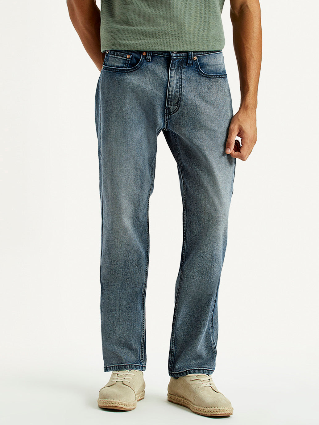 Men's 505 Dark Indigo Straight Fit Mid Rise Jeans - Front View