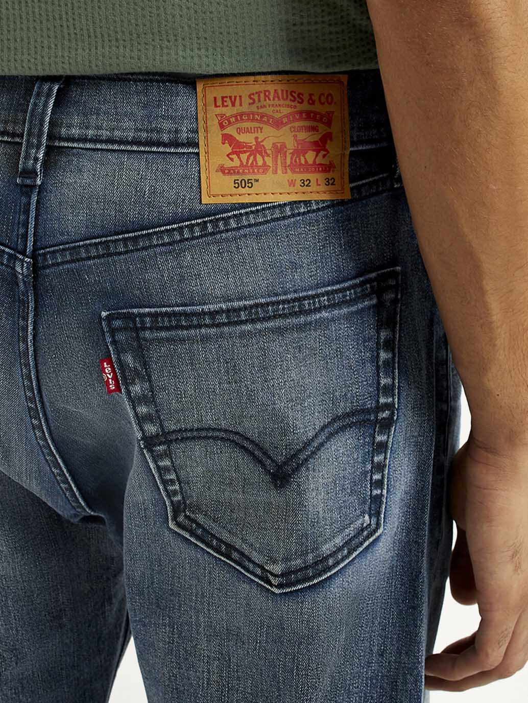 Men's 505 Dark Indigo Straight Fit Mid Rise Jeans - Detail View