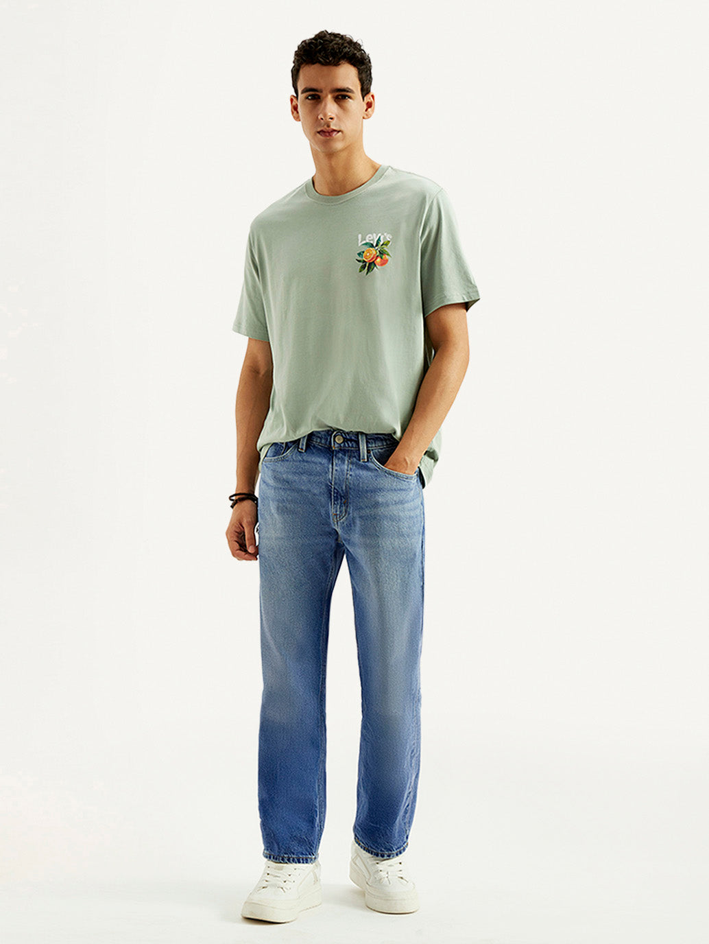 Men's 505 Blue Straight Fit Mid Rise Jeans - Styleshot View